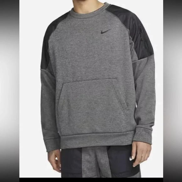Nike Therma-FIT Men’s Charcoal Heather/Black Fitness Crew DQ4854-071 Size Small - Picture 1 of 7